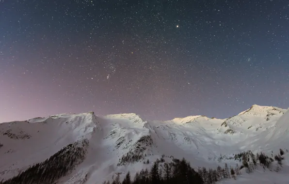 Picture mountains, mountains, snow, starry sky, starry sky, snow, Eberhard Gross Gasteiger