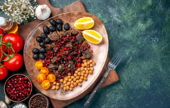 Meat, fruit, dish