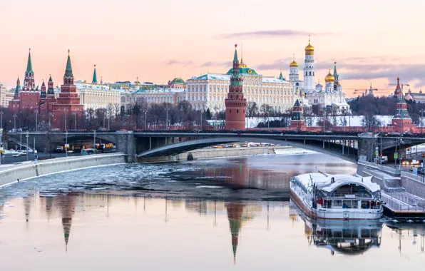 Winter, river, Moscow, The Kremlin, Russia, Moscow, Kremlin