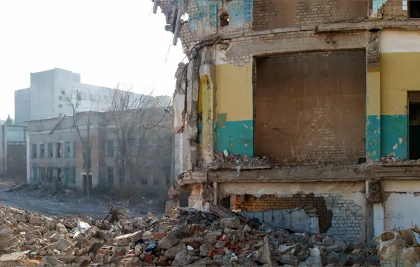 Building, destruction, panorama, haze, devastation, postapokalipsis