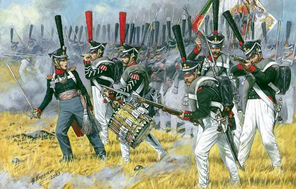 Picture irresistible in bayonet attack., Russian heavy infantry, grenadiers 1812 - 1814гг. Linear heavy infantry, not …