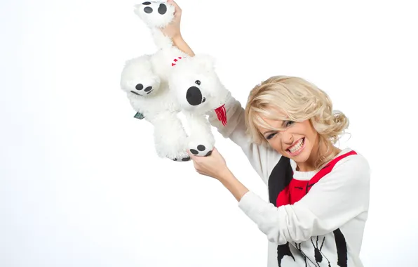 Blonde, White background, Actress, Anna Khilkevich, Anya Khilkevich, Teddy bear