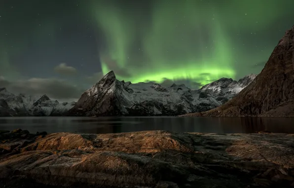 Picture mountains, Norway, mountains, Norway, Aurora Borealis, Lofoten, The Lofoten Islands