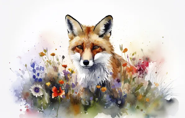 Look, nature, picture, watercolor, Fox, painting, face, imitation of watercolor