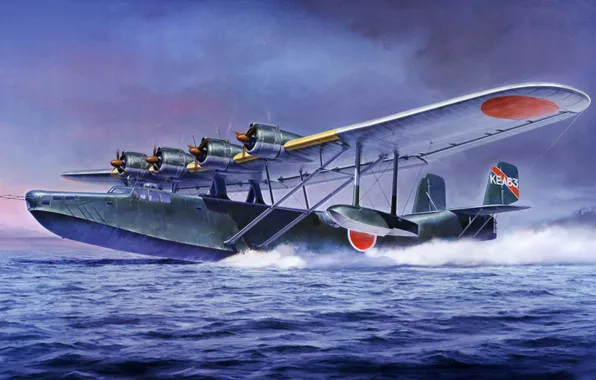 War, art, painting, aviation, ww2, Kawanishi H6K5 Flying Boat