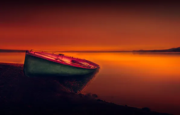 Sea, the sky, surface, shore, boat