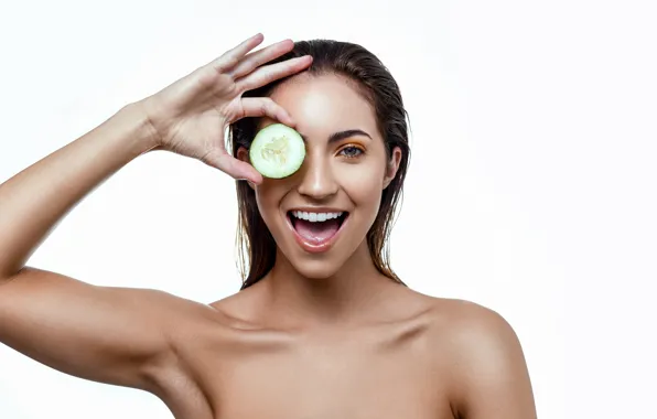 Face, model, Anna, cucumbers