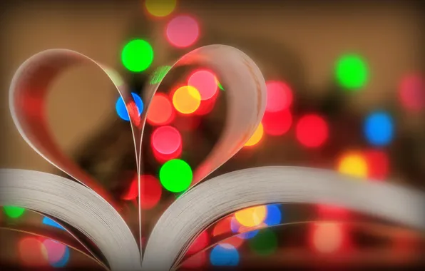 Macro, lights, book, heart