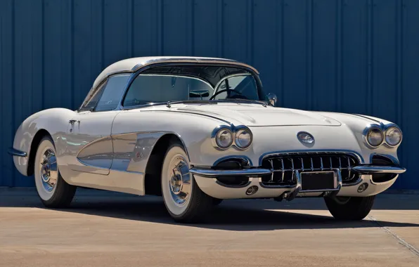 White, Corvette, Chevrolet, Chevrolet, the front, 1958, Corvette