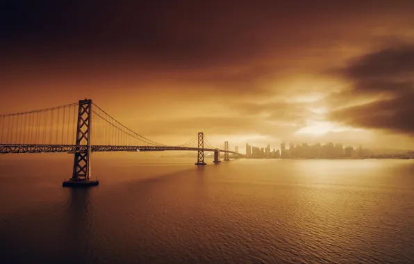 Sunset, bridge, the city, Golden Gate Bridge, San Francisco