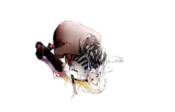 Girl, knife, white background, guy, two, Angel bloodshed, Satsuriku no Tenshi