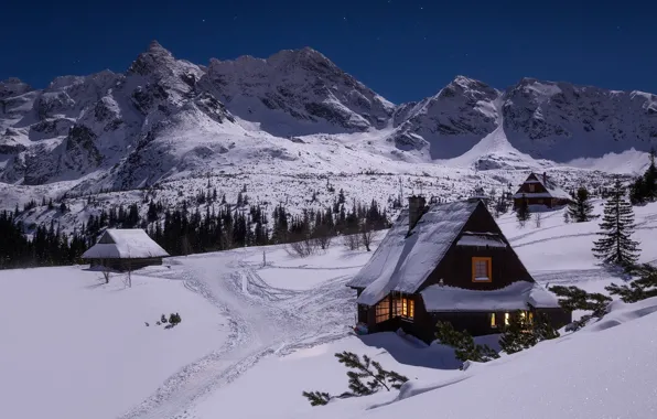 Winter, snow, mountains, house, Tatra National Park, Slovakia, Slovakia, Tatras