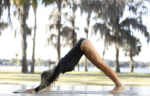 Blonde, pose, workout, yoga, elongation