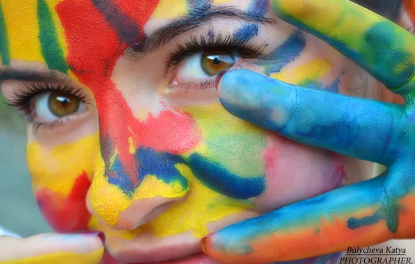Girl, face, paint, bright, painted