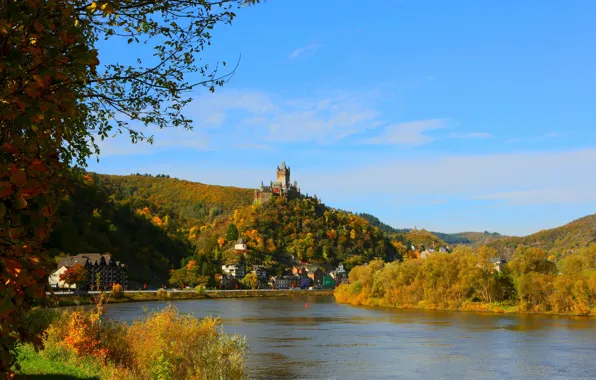 The city, river, photo, Germany, Cochem Castle
