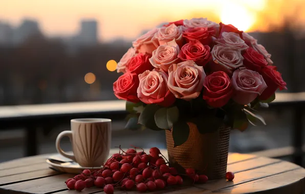 Love, flowers, gift, romance, heart, roses, love, happy