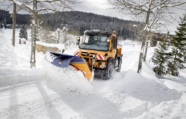 Picture road, snow, Mercedes-Benz, machinery, Unimog, U430