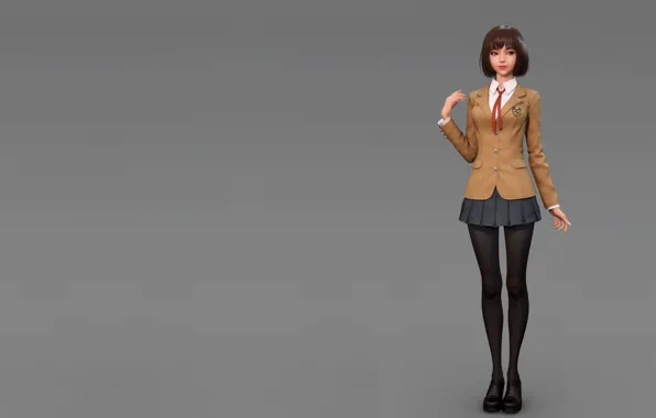Anime, art, form, schoolgirl, Shin JeongHo, school uniform - Variation