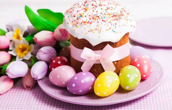 Picture eggs, Easter, tulips, cake, cake, cakes, tulips, glaze