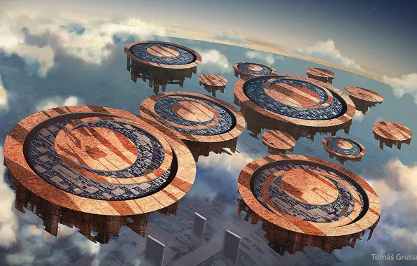 Planet, object, platform, Floathing city