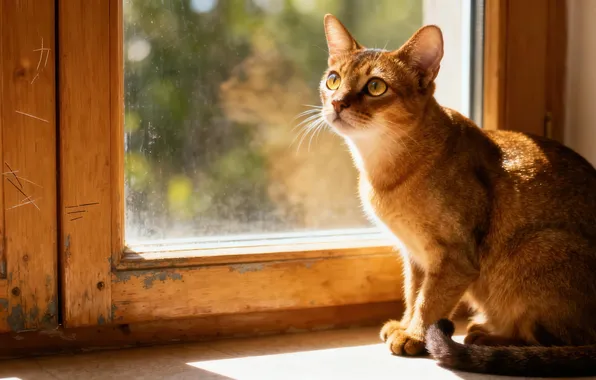 Cat, cat, glass, light, pose, reflection, frame, window