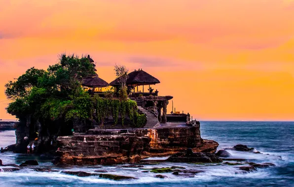 Sea, the sky, trees, stones, coast, horizon, Bali, Indonesia
