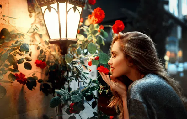 Picture girl, flowers, lantern, Kaan ALTINDA!