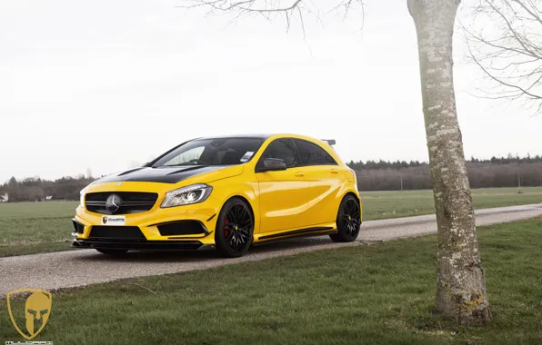 Picture Mercedes, AMG, yellow, A45, automotive, A45AMG, mulgari