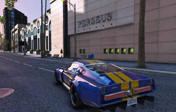 Picture the city, Mustang, car, Grand Theft Auto V, Rockstar Games, GTA V.