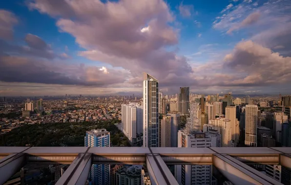 Picture the sky, clouds, the city, building