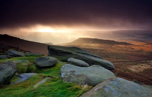 Picture sunset, stones, desert