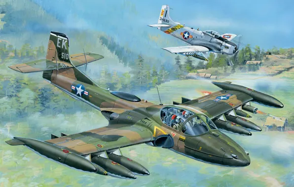 Picture art, A-1 Skyraider, Vietnam war, A-37 Dragonfly