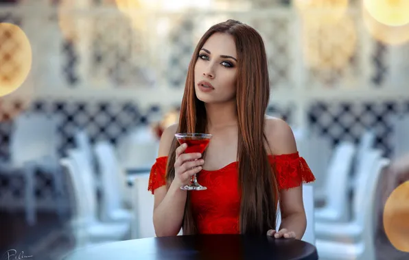 Picture look, wine, glass, portrait, makeup, dress, hairstyle, brown hair