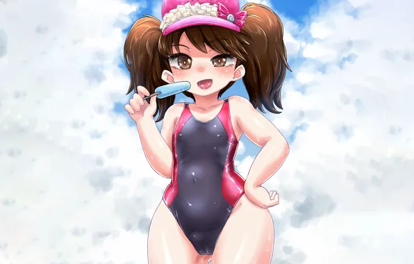 Girl, sky, brown hair, brown eyes, anime, beautiful, short hair, pretty