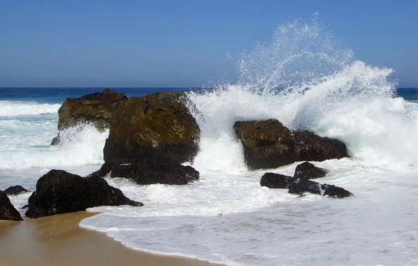 Sea, foam, squirt, stones, blocks