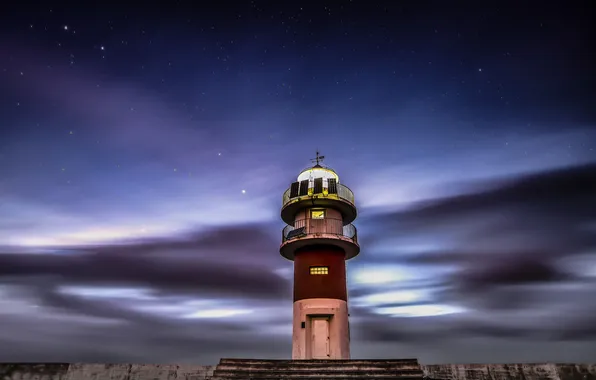 The sky, stars, night, clouds, lighthouse