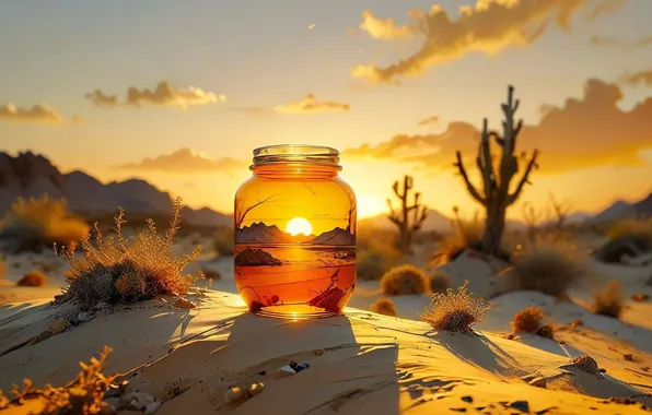 MOUNTAINS, The SKY, SAND, GLASS, CLOUDS, DAL, DAWN, DESERT