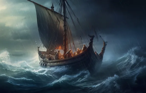 Sea, the storm, wave, water, clouds, storm, people, element
