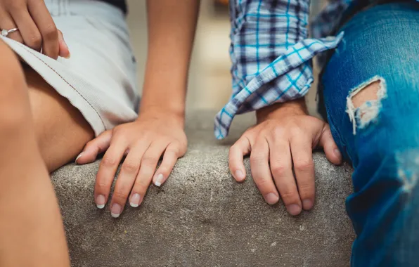 Woman, man, jeans, ring, hands, nails