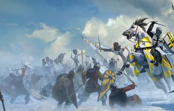Soldiers, Horse, Knights, Battle, Warriors, Art, Russian, The Germans