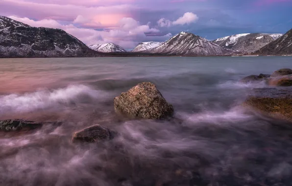 Wave, clouds, mountains, horizon, space, boulder, the beauty of nature, picturesque landscape