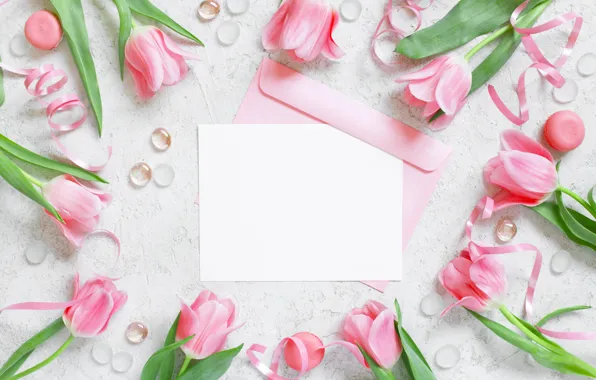 Picture pink, tulips, the envelope, flowers