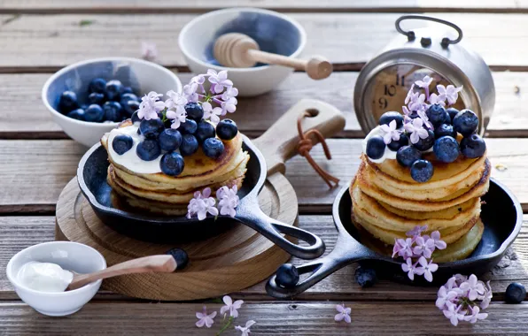 Picture berries, Breakfast, blueberries, pancakes, pancakes, sour cream, Anna Verdina