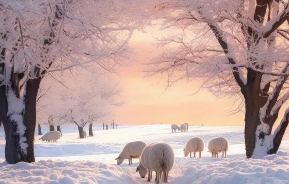 Winter, frost, field, forest, snow, trees, branches, Park