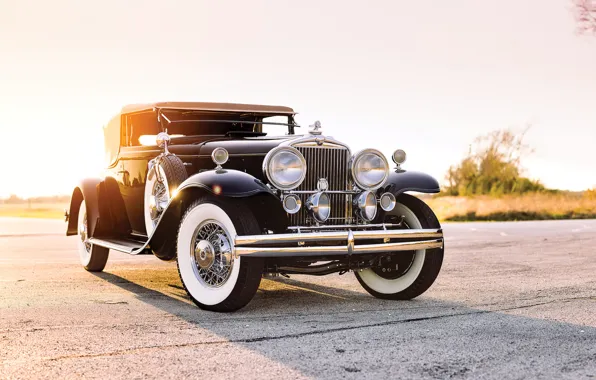 Road, field, car, road, old, classic, american, 1931