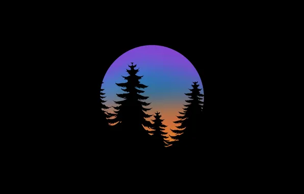 Forest, the moon, minimalism, vector graphics
