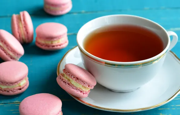 Tea, drink, cakes, macaroon