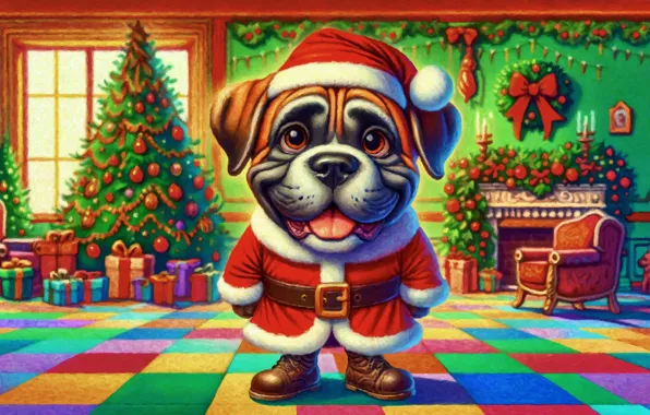 Language, look, room, figure, dog, chair, window, Christmas