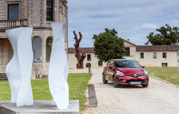Auto, red, the building, Renault, Clio
