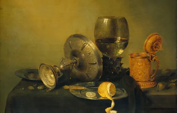Lemon, picture, Still life, Cup, Willem Claesz Heda